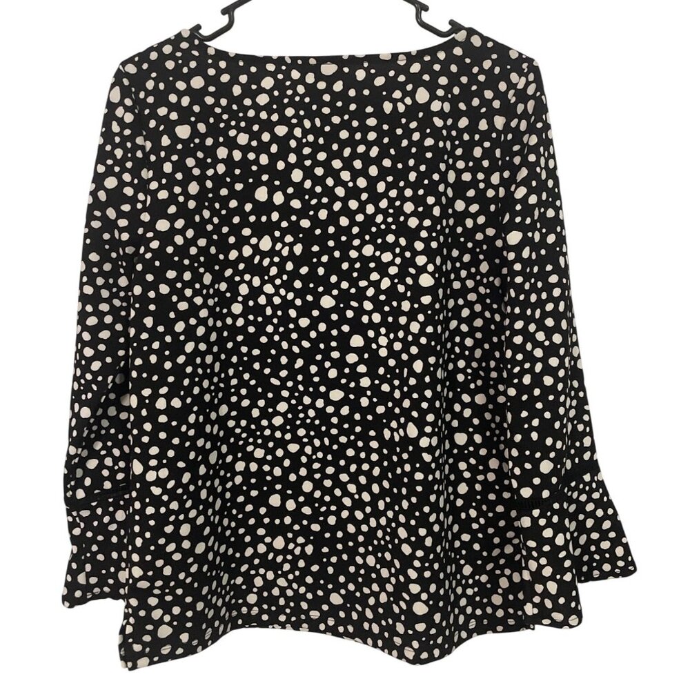 Womens Black & White Polka Dot Blouse Bell Sleeves Size‎ S Preppy Timeless - Picture 4 of 5